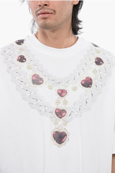 Oversize-T-Shirt mit Halsketten-Print in Weiß - Image 3