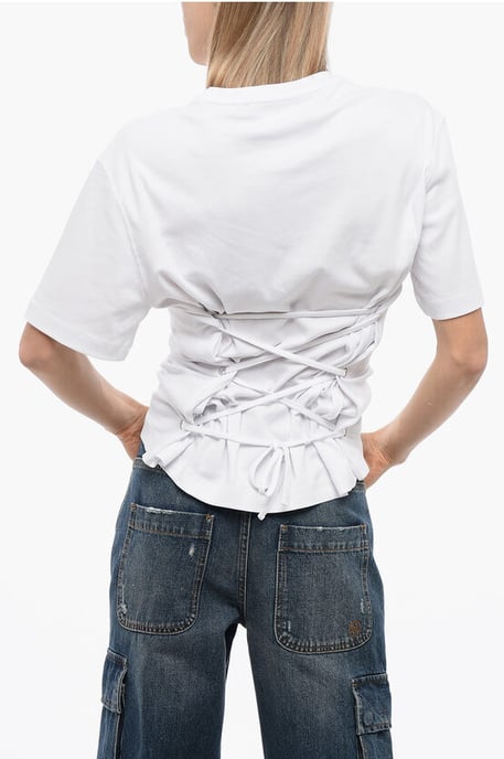 TOMIOK Überzieh-T-Shirt mit Spitzendetail hinten in Weiß - Image 2