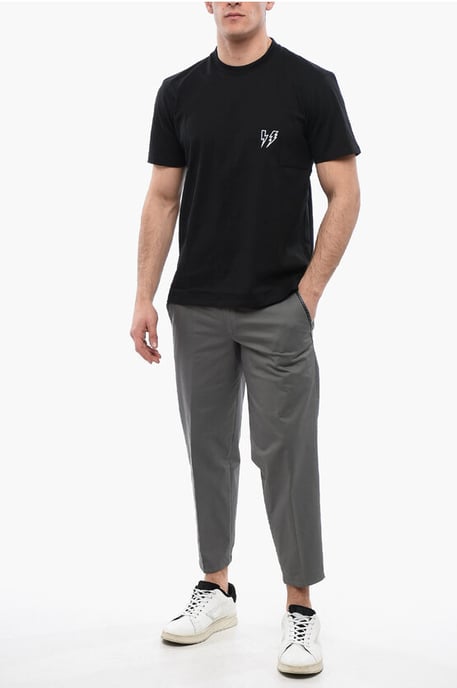 Slim Fit T-Shirt aus Baumwolle DOUBLE BOLT in Schwarz - Image 4