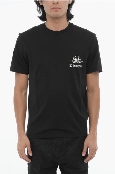 Slim Fit T-Shirt I SEE YOU aus Baumwolle mit Rundhalsausschnitt in Schwarz - Image 1