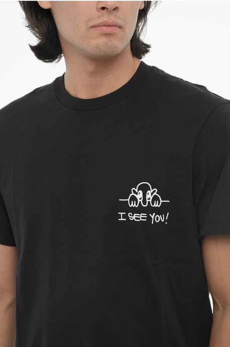 Slim Fit T-Shirt I SEE YOU aus Baumwolle mit Rundhalsausschnitt in Schwarz - Image 3