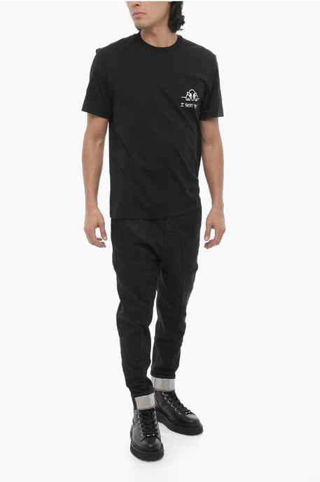 Slim Fit T-Shirt I SEE YOU aus Baumwolle mit Rundhalsausschnitt in Schwarz - Image 4