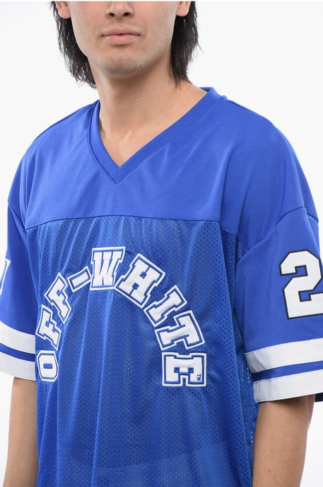 Besticktes FOOTBALL-T-Shirt aus Mesh in Blau - Image 3