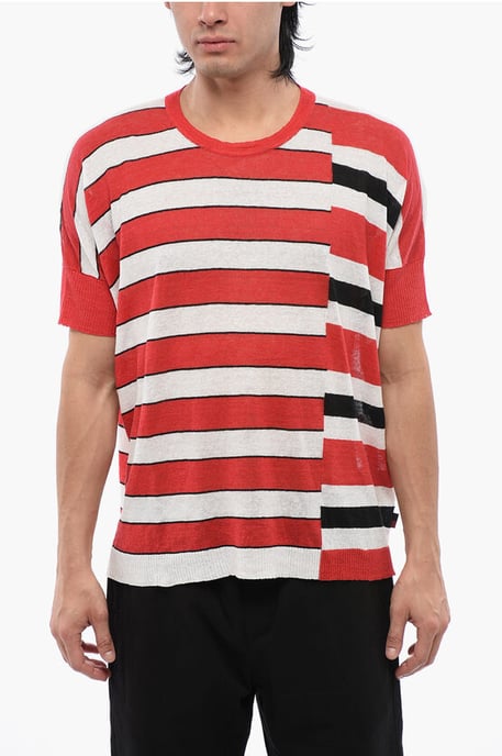 Gestreiftes Leinen-T-Shirt in Rot - Image 1