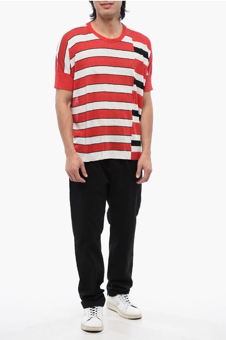Gestreiftes Leinen-T-Shirt in Rot - Image 4