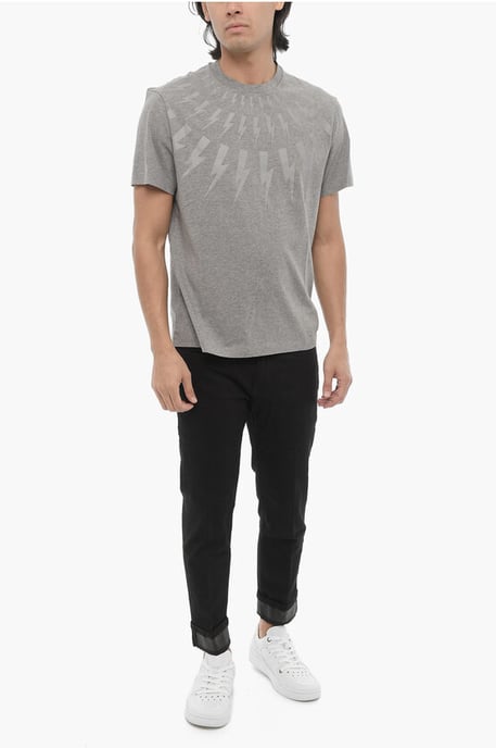 Neil Barrett Slim-Fit T-Shirt "FAIRISLE THUNDERBOLT" - Grau - Image 4
