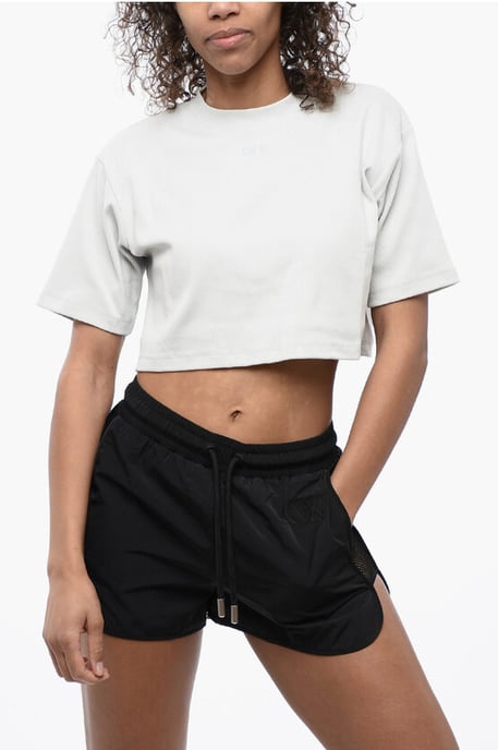 Geripptes, kurzes T-Shirt mit Rundhalsausschnitt in Grau - Image 1