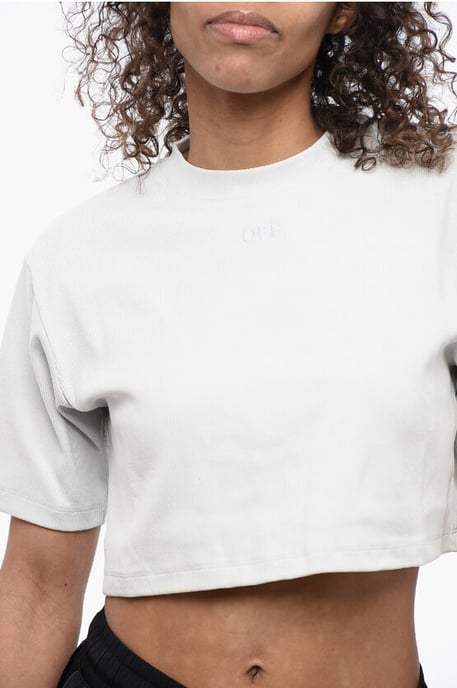 Geripptes, kurzes T-Shirt mit Rundhalsausschnitt in Grau - Image 3