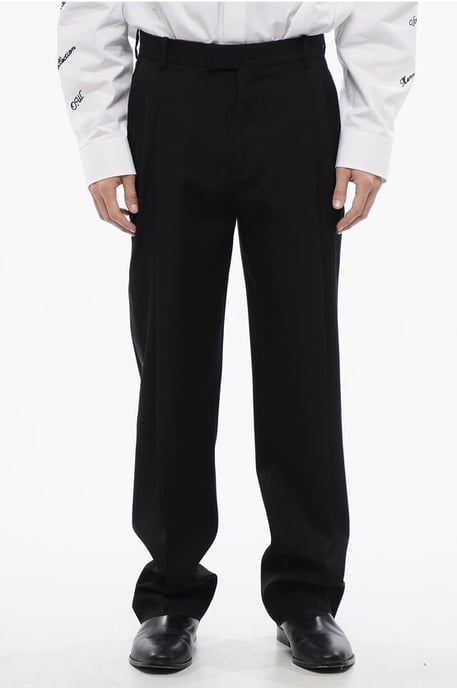 Doppelt plissierte, hoch taillierte Wollhose in Schwarz - Image 1