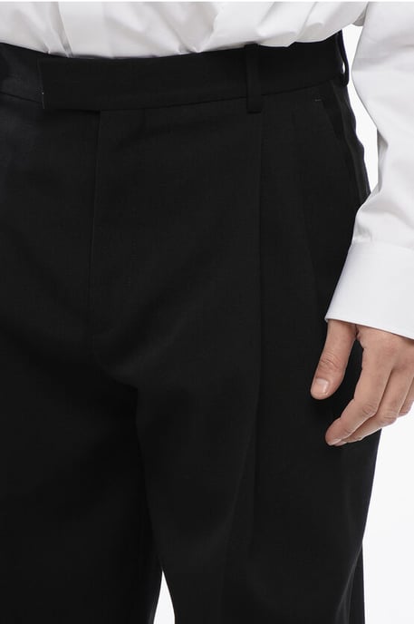 Doppelt plissierte, hoch taillierte Wollhose in Schwarz - Image 3