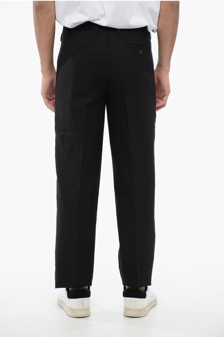 Slim Fit Hose aus Leinenmischung mit Gürtelschlaufen in Schwarz - Image 4