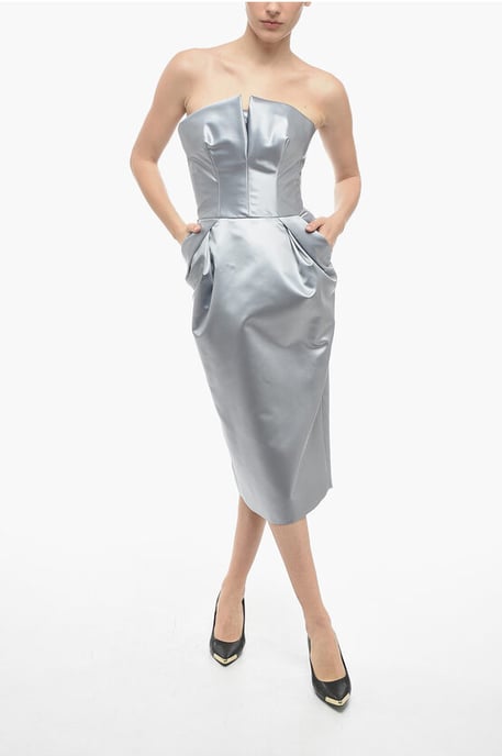 MM1 Satin-Bleistiftkleid mit Drapierung in Silber - Image 1