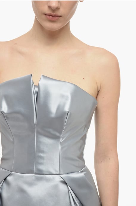 MM1 Satin-Bleistiftkleid mit Drapierung in Silber - Image 3