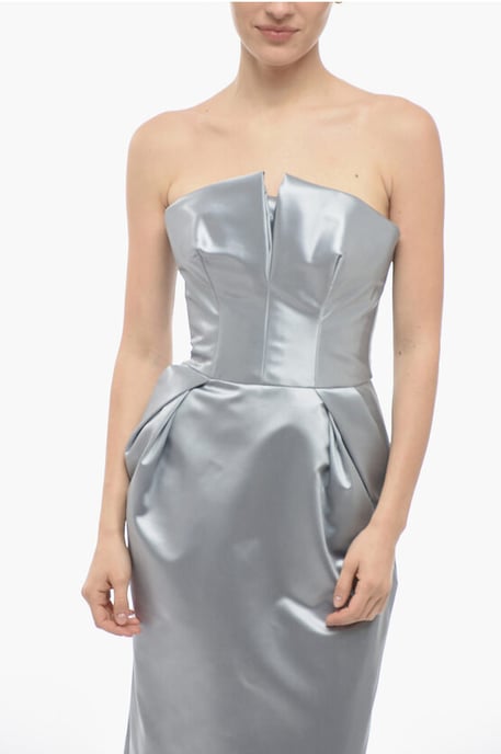 MM1 Satin-Bleistiftkleid mit Drapierung in Silber - Image 4