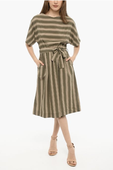 Bayadere Gestreiftes SCULLY Maxikleid mit Gürtel in Beige, Verde - Image 1