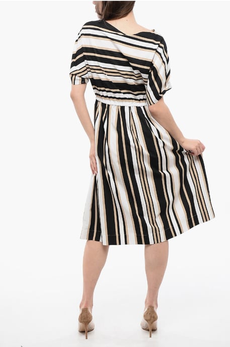 Ausgestelltes Kleid SCULLY mit Farbblock-Streifen in Beige, Weiß und Schwarz - Image 2