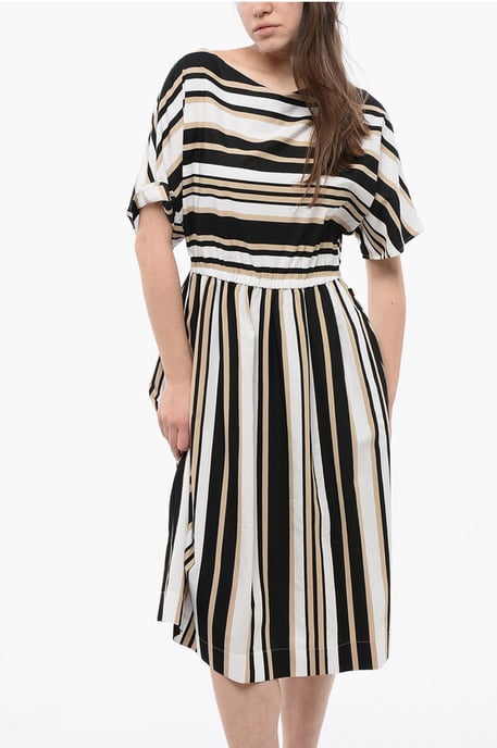 Ausgestelltes Kleid SCULLY mit Farbblock-Streifen in Beige, Weiß und Schwarz - Image 4