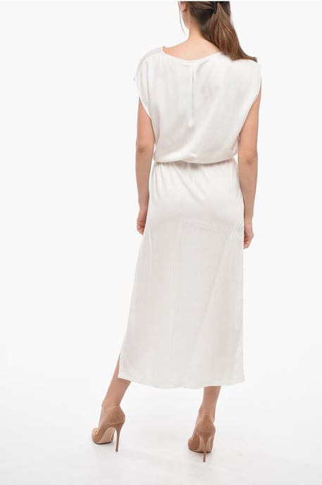Einfarbiges Maxikleid aus Twill in Weiß - Image 2