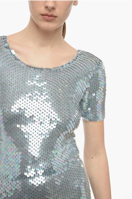MM0 Kurzärmliges Maxikleid mit Pailletten in Silber - Image 3
