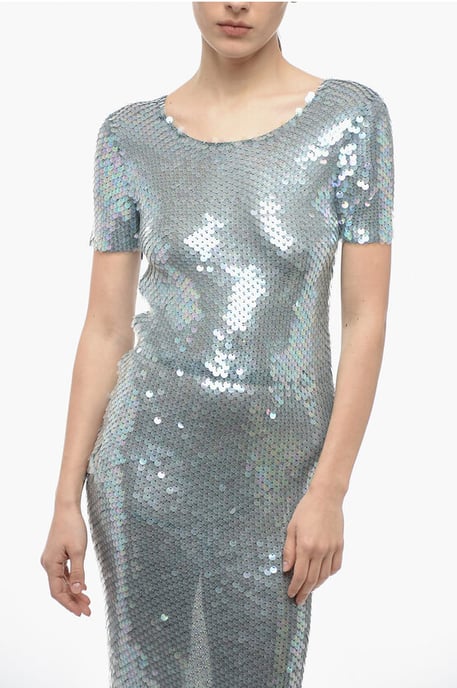 MM0 Kurzärmliges Maxikleid mit Pailletten in Silber - Image 4