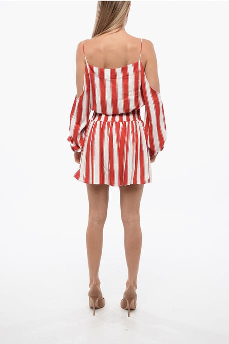 Minikleid aus Viskose mit ausgewogenen Streifen und schulterfreiem Design in Rot - Image 2