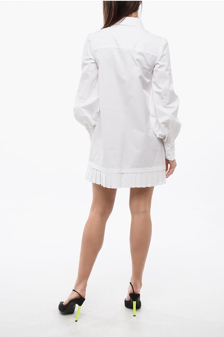 Popeline-Hemdblusenkleid mit plissiertem Saum in Weiß - Image 2