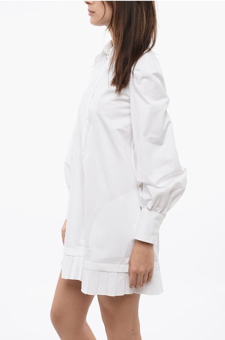 Popeline-Hemdblusenkleid mit plissiertem Saum in Weiß - Image 3