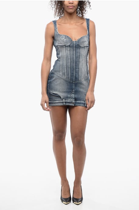 Denim-Minikleid mit Herzausschnitt in Blau - Image 1