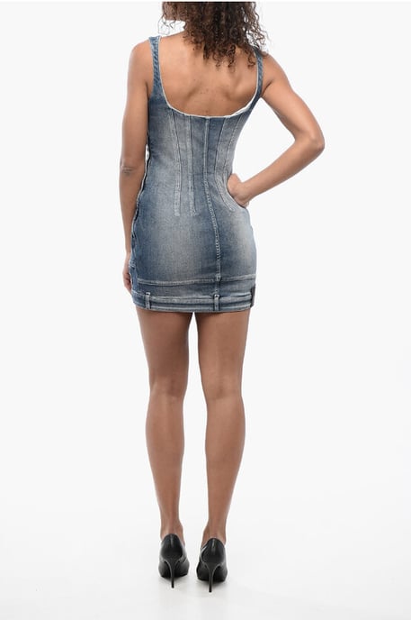 Denim-Minikleid mit Herzausschnitt in Blau - Image 2