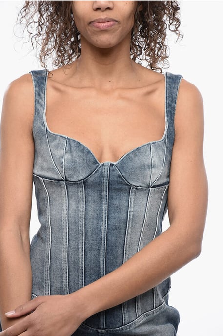 Denim-Minikleid mit Herzausschnitt in Blau - Image 3