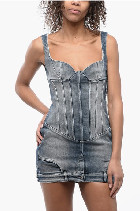 Denim-Minikleid mit Herzausschnitt in Blau - Image 4