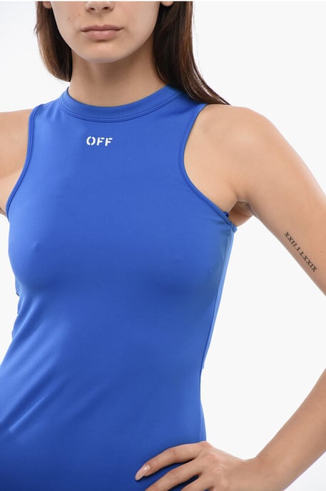Tankkleid aus Stretchstoff mit aufgedrucktem Logo in Blau - Image 4