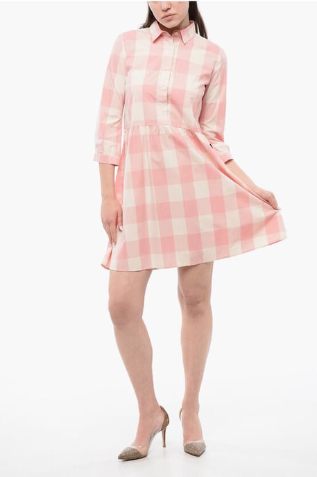 Kariertes Langarmkleid in Bianco, Rosa - Image 1