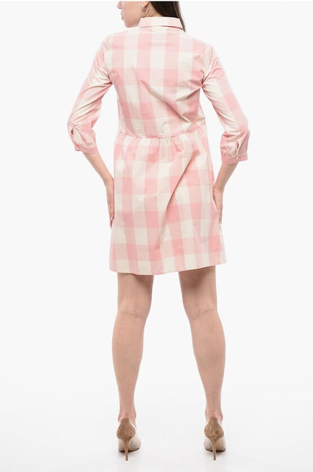 Kariertes Langarmkleid in Bianco, Rosa - Image 2