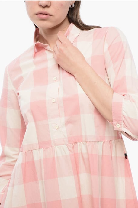 Kariertes Langarmkleid in Bianco, Rosa - Image 3