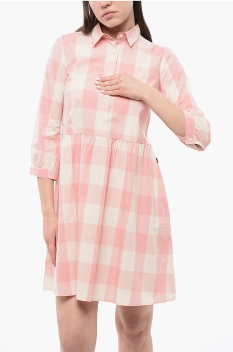 Kariertes Langarmkleid in Bianco, Rosa - Image 4