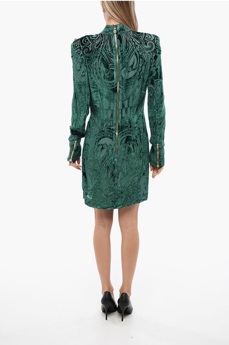 Langärmliges Devore-Samtkleid in Grün - Image 2