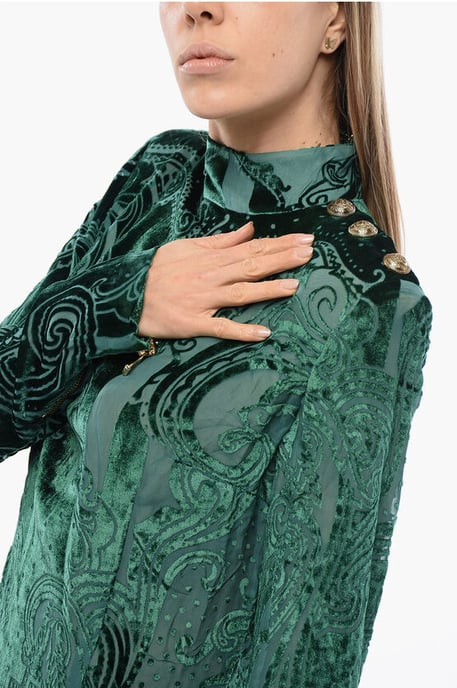 Langärmliges Devore-Samtkleid in Grün - Image 3