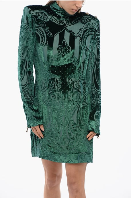 Langärmliges Devore-Samtkleid in Grün - Image 4