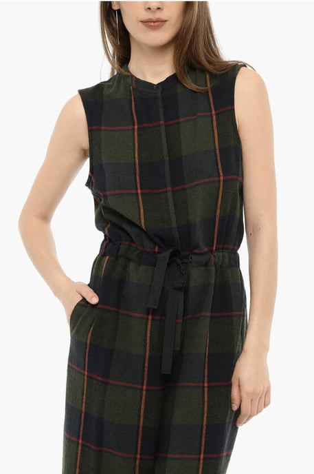 Grüner Jumpsuit aus Wollmischung mit Karomuster und Tunnelzug in der Taille - Image 4