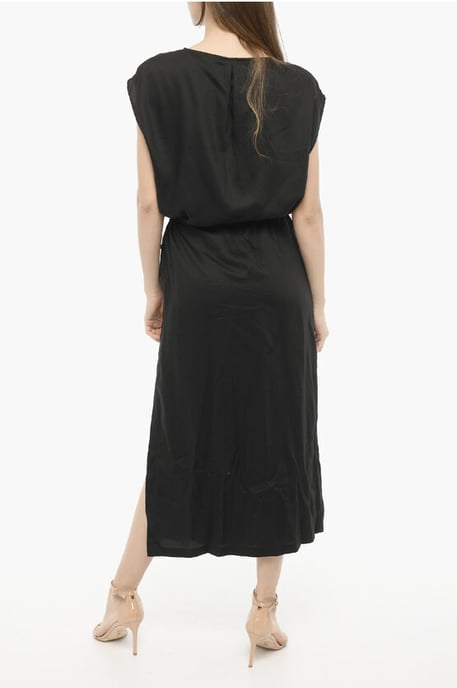 Einfarbiges Maxikleid aus Twill in Schwarz - Image 2