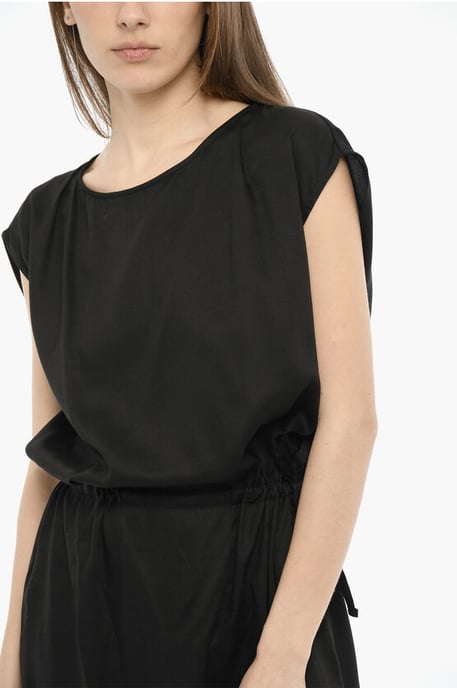 Einfarbiges Maxikleid aus Twill in Schwarz - Image 3
