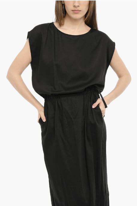 Einfarbiges Maxikleid aus Twill in Schwarz - Image 4