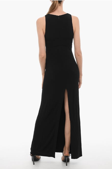Einfarbiges langes Kleid mit Cut-Out-Details und Rückenschlitz in Schwarz - Image 2