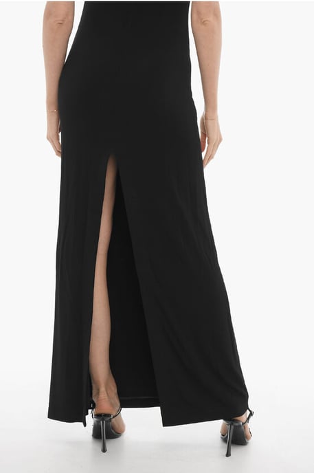 Einfarbiges langes Kleid mit Cut-Out-Details und Rückenschlitz in Schwarz - Image 4