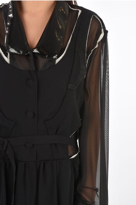 MM0 Seidenkleid mit Cut-outs und Gürtel in Schwarz - Image 3
