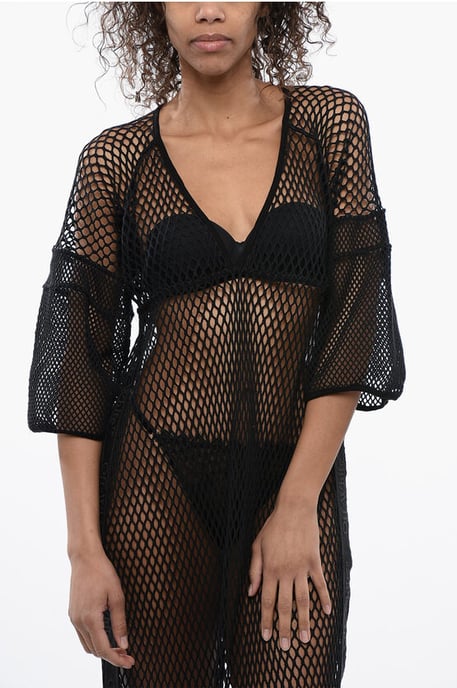 Kaftankleid aus Netzstoff mit Logoband in Schwarz - Image 3