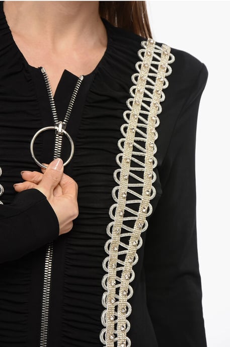 Langes Kleid mit Reißverschluss und Strassbändern in Schwarz - Image 3