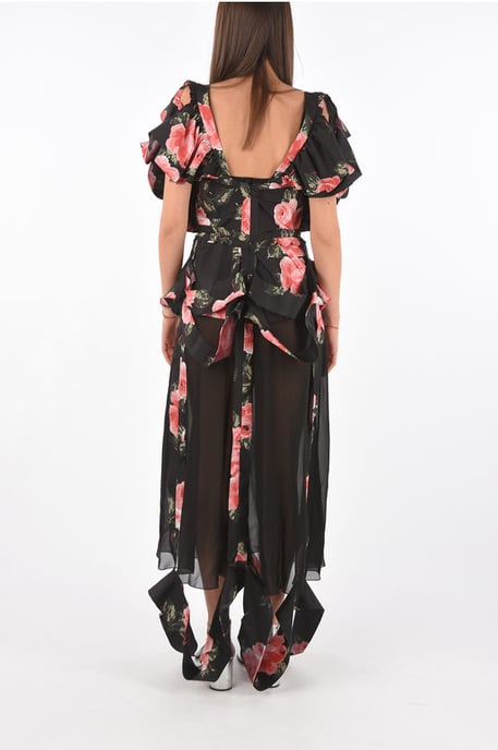 MM0 Mehrfarbiges Kleid mit Illusionsausschnitt und Blumendruck und Cut-out-Detail - Image 2