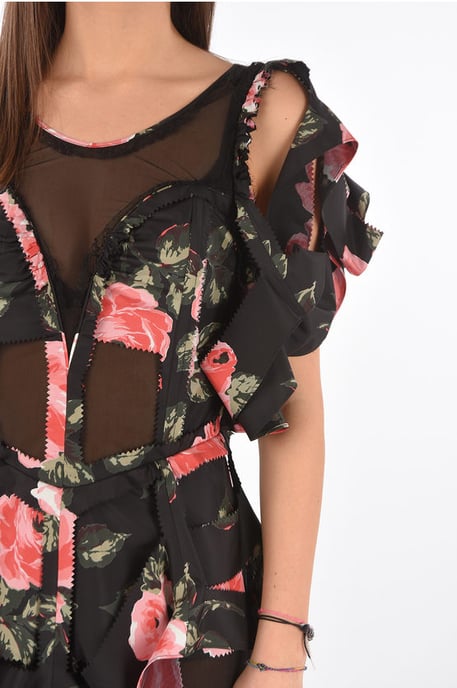 MM0 Mehrfarbiges Kleid mit Illusionsausschnitt und Blumendruck und Cut-out-Detail - Image 3